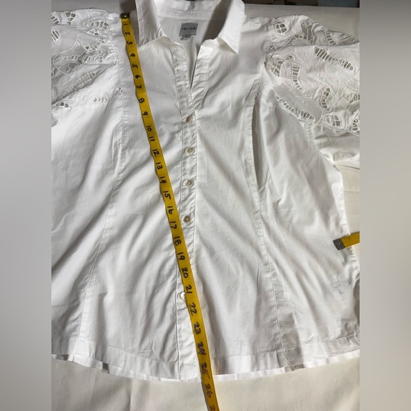 NIC+ZOE White puff eyelet sleeve button down top size L - Picture 13 of 15